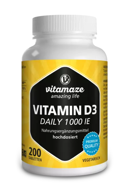 Vitamina D3 1000 UI dose alta giornali, 200 Compresse vegetariano