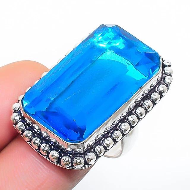 Swiss Blue Topaz Gemstone Handmade Gift Jewelry Ring Size 6.5 p685