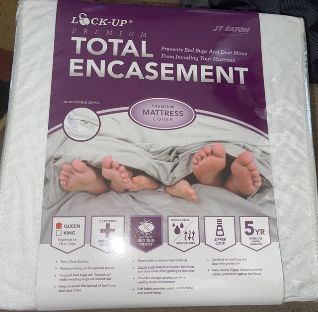 JT Eaton Lock-Up Total Encasement Bed Bug Protection for Mattress, Queen New!!!!