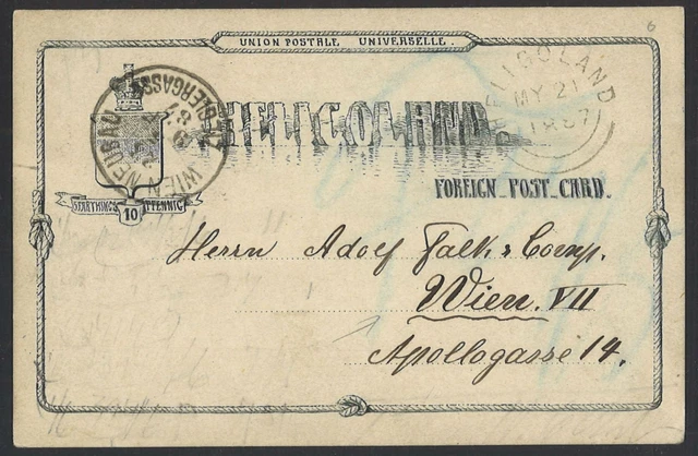 Altdeutschland Helgoland 1887 Postkarte P 6 nach Wien Heligoland Rundstempel