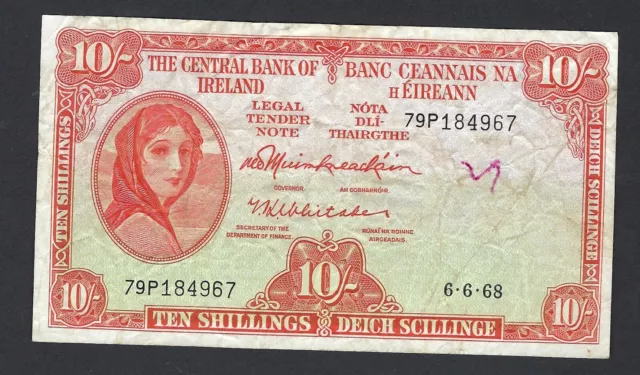 Ireland 1968 10/- banknote