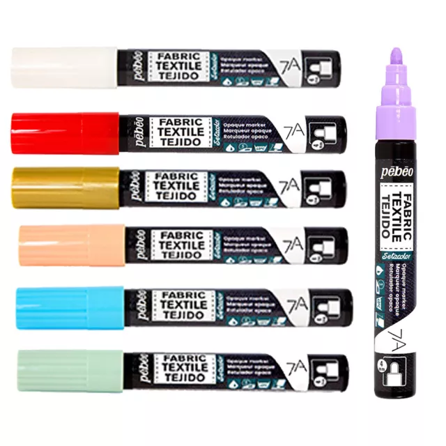 Pebeo 7A Opaque Fabric Paint 4mm Nib Marker Pens Available in 18 Colours