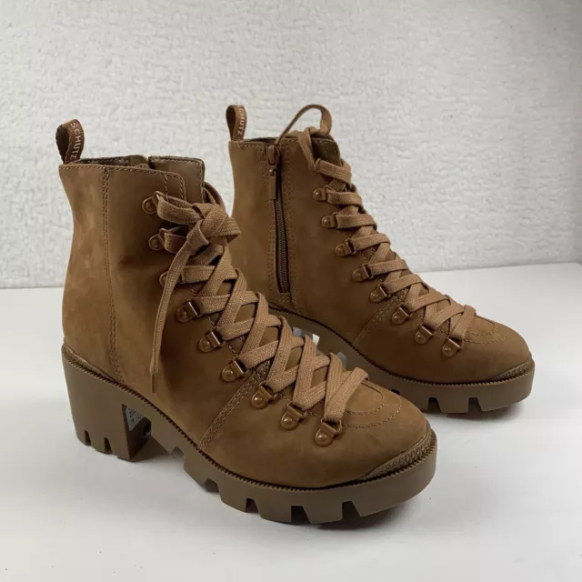 Schutz Womens Brown Boots Size 7 Lace Up Heel Waterproof Suede Combat Shoes 7427