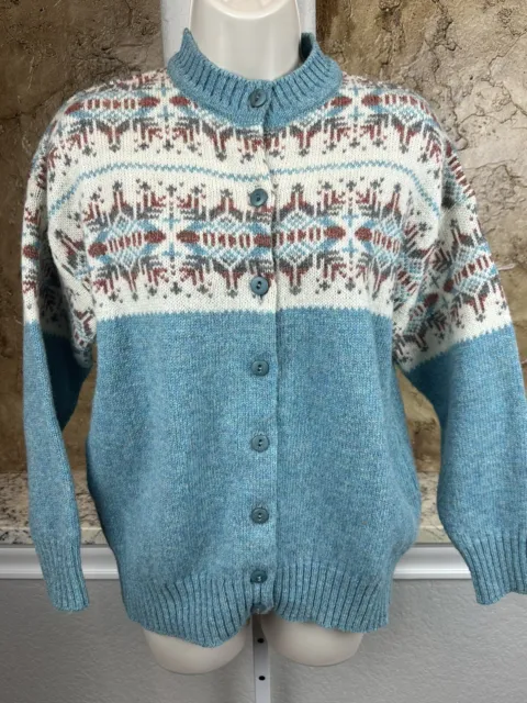 PITLOCHRY SHETLAND WOOL Cardigan Sweater Women's Size 40 Blue Scotland ...