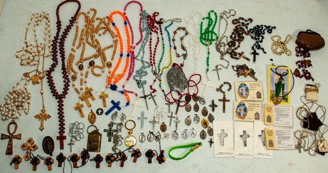 Lot Catholic Rosary, Medals, Cross, Crucifix, Other Religious Items - 78 Pieces