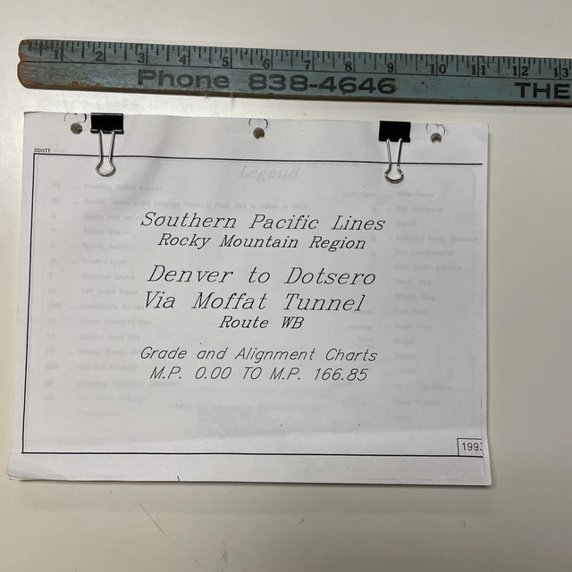Southern Pacific Lines Rocky Mountain Region Grade And Alignment Charts 1993