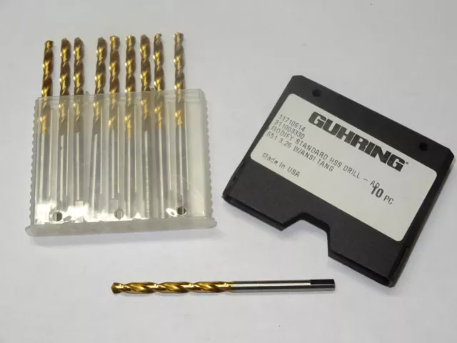 10 pcs GUHRING #30 3.26mm 0.1285" 651 Jobber Length TiN HSS Twist Drills w Tang
