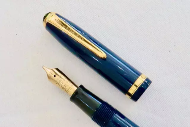 Rare Esterbrook Sj "Conundrum" Fountain Pen 1950 Blue & Gold Plate Left Oblique