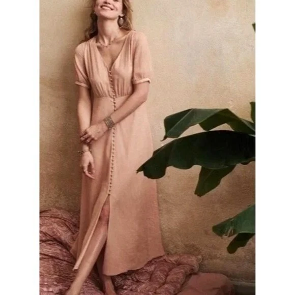 SEZANE DRESS WOMEN 4 Pink White Polka Dot Silk Sollie Maxi Cottagecore Prairie 112.49 PicClick