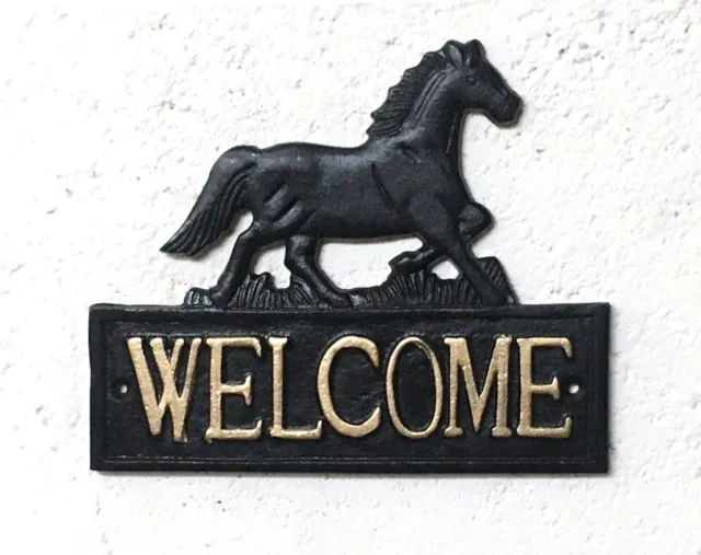 Welcome Sign Horse Cast Iron Wall Mount Plaque Large 19cm x 16cm Traditional