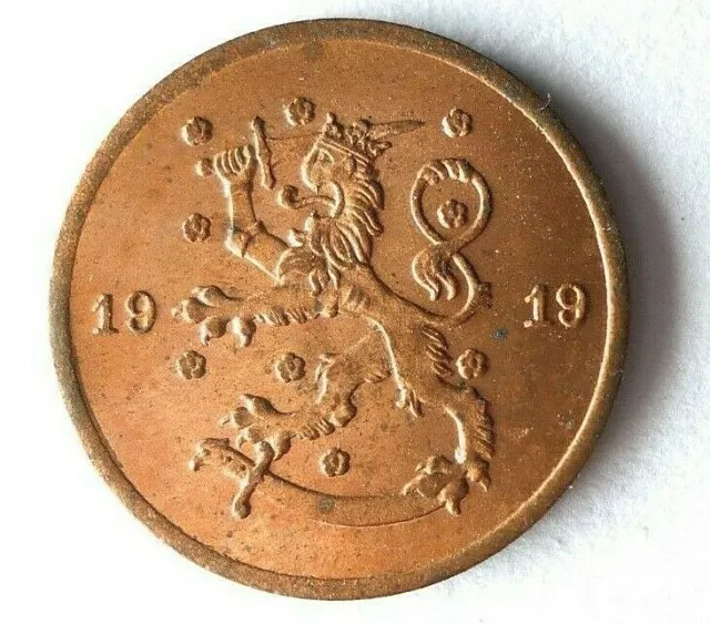 1919 FINLAND PENNI - AU RED - High Quality Coin - FREE SHIP - Bin #176