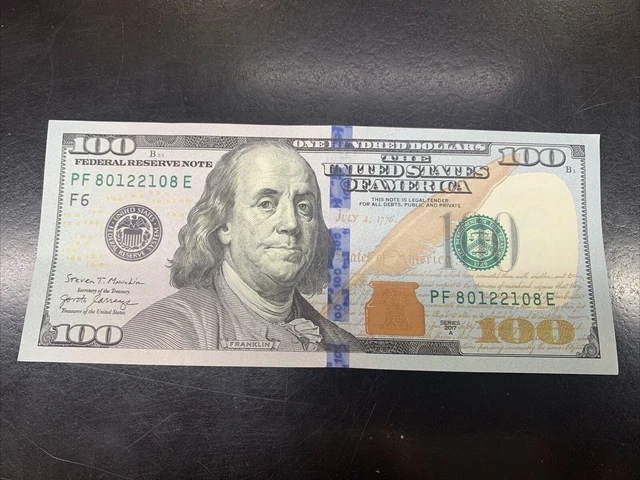 2017-A $100 Hundred Dollar Bill Radar Repeater Serial Number Note Pf80122108E