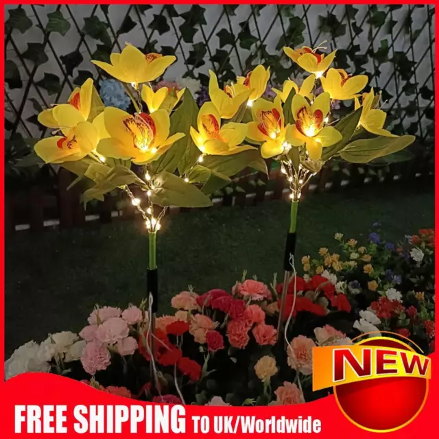 2Pcs Solar Orchid Stake Light IP65 Waterproof Lamp for Outdoor Garden (Yellow B)