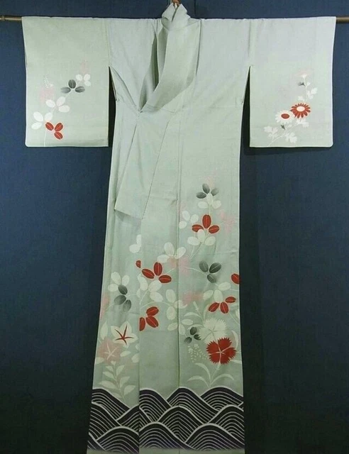 1950s Vintage Summer Geisha? Susohiki Dance Silk Kimono Waves
