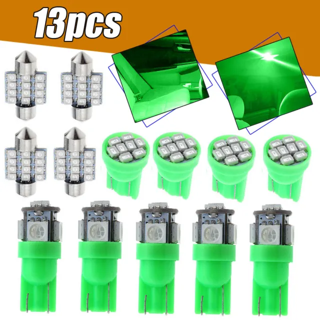13X Green LED Lights Interior Package For Car Dome License Plate Lamp Bulbs Kit