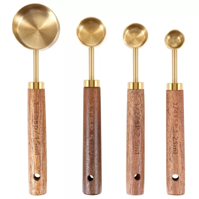 Measuring Spoons Set Wood Handle Stainless Steel Measuring Scoop Baking3437