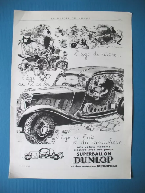 Publicite De Presse Dunlop Pneu L'age Du Caoutchouc Delarue-Nouvelliere Ad 1921