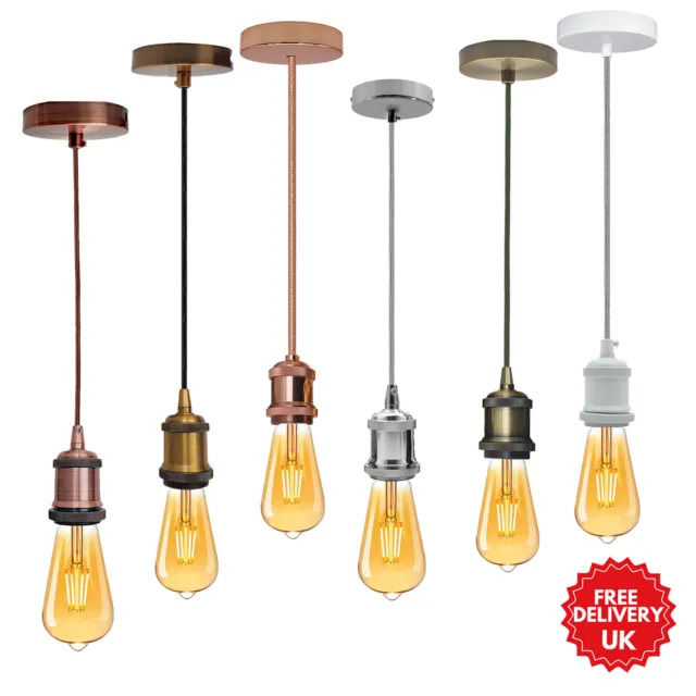 Vintage Industrial Pendant Lamp E27 Bulb Holder Ceiling Rose Light Fitting Kit