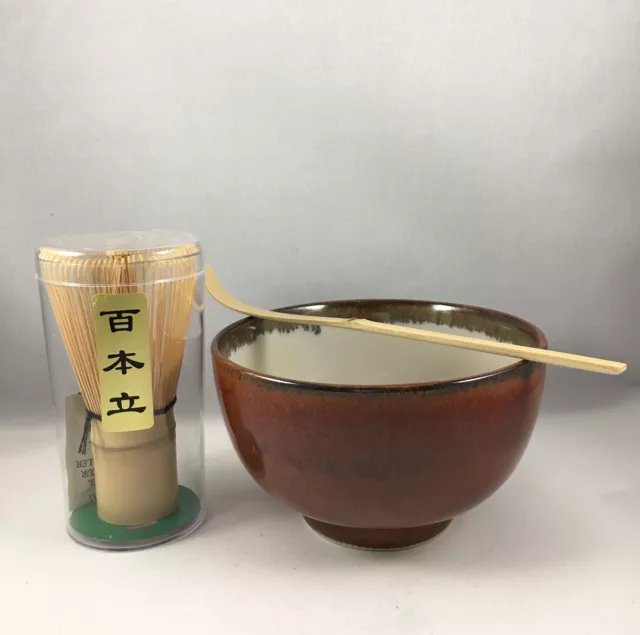 Japanese Kakiyu Matcha Bowl Bamboo Scoop 100 Whisk Tea Ceremony Set JAPAN MADE