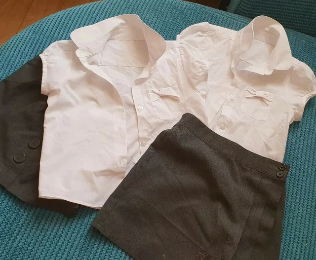 4-5 Years Girl Skirt Shirt Top Grey White school Uniform Bundle p.e. shorts