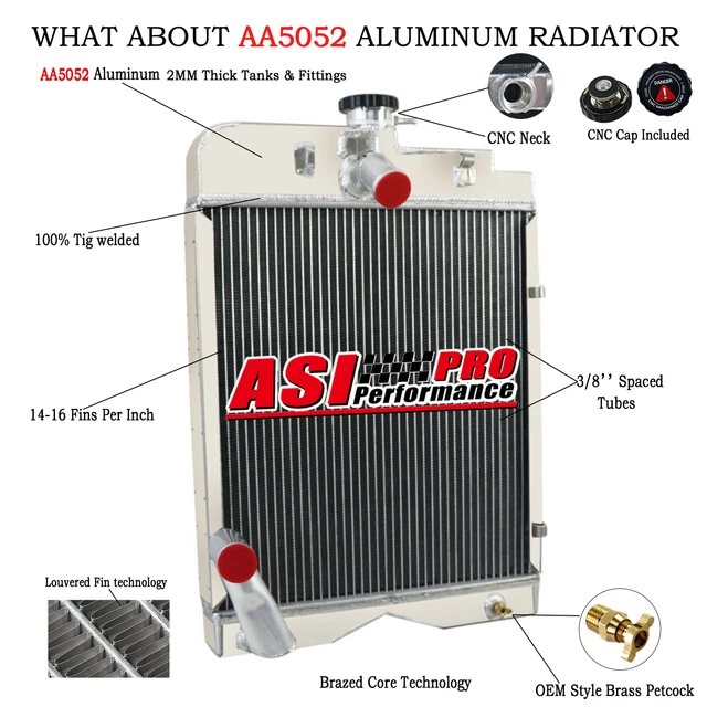 3-Rows Aluminum Radiator Fit Massey Ferguson TO30 TE20 TEA20,TO20 TO30,TO35 135