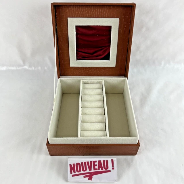 Coffret à Bijoux Vintage Simili Cuir Crocodile Avec Miroir - Boîte Carrée Déco - Occasion