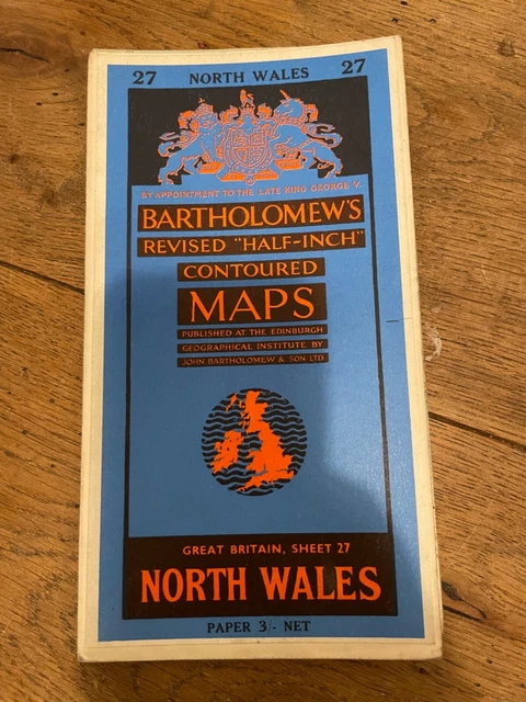 Bartholomew’s revised half inch contoured map sheet 27 North Wales on paper