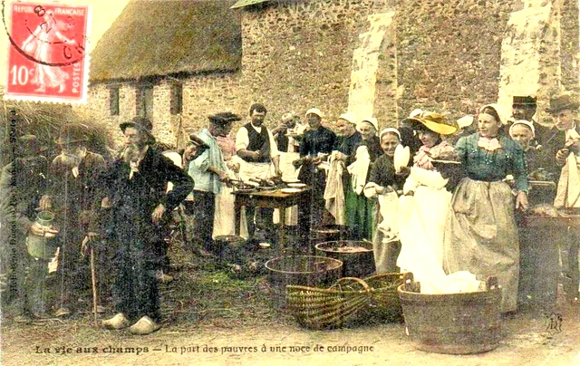 Cpa Animee 1908 La Vie Aux Champs La Part Du Pauvre A Une Noce De Campagne