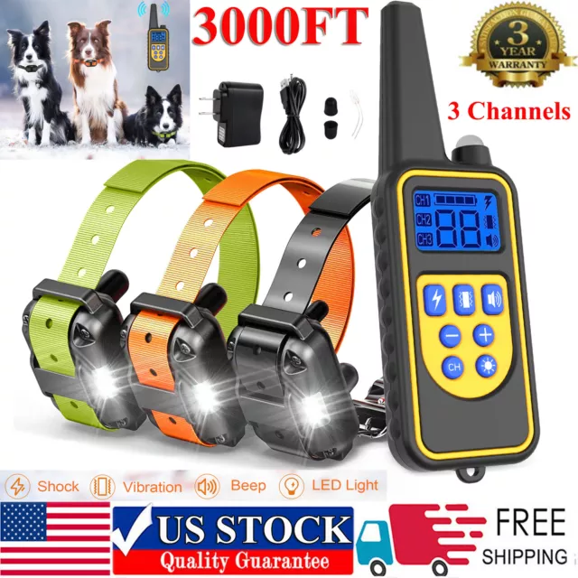 3000 FT Dog Training US Collar Rechargeable Remote Shock  PET Waterproof Trainer