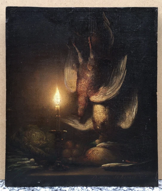 Tableau Ancien Huile Nature Morte Clair Obscur BOUGIE Petrus Van Schendel XIXe
