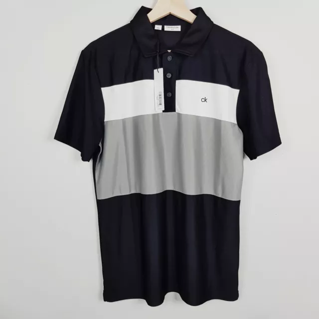 CALVIN KLEIN GOLF Mens Size M Black / Grey Striped Short Sleeve Polo Top NEW