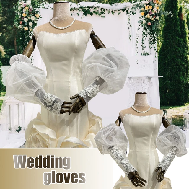 Women Detached Fake Puff Sleeve Fingerless Gloves Mesh Lace Bridal Bubble Sleeve