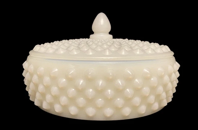 Fenton 1940’s Opalescent Hobnail Lidded Milk Glass Candy Dish