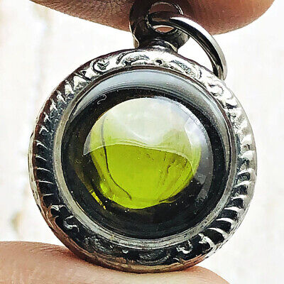 Crystal Round Gems Holy Stone Naga Eye Leklai Lucky Green Thai Amulet #1418