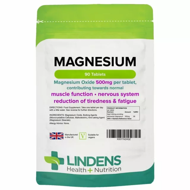 Magnésium ( Mgo 500mg) X 90 Comprimés; Muscle Fonction, Fatigue; Lindens