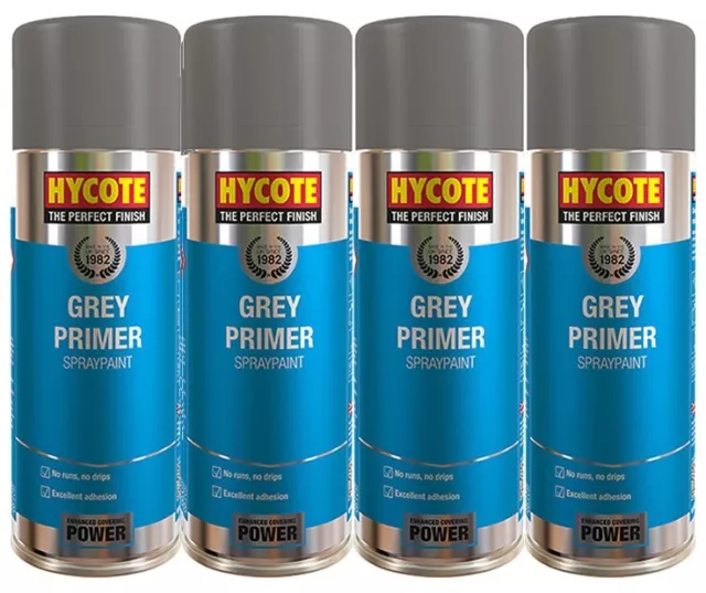 4 X Hycote Grey Primer Spray Paint Aerosol Car Multi-Purpose Preparation 400Ml