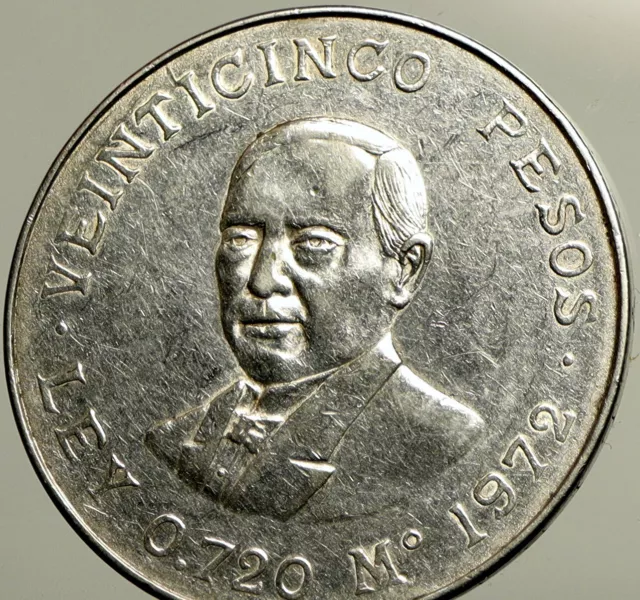 1972 MEXICO President Garcia MEXICAN Genuine Old SILVER 25 Pesos Coin i102458