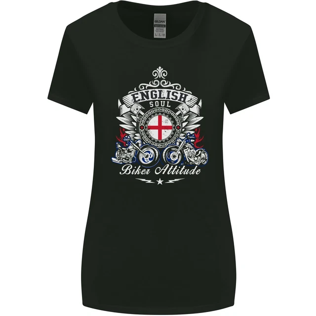 English Soul Biker Attitude Bike Motorcycle Womens Wider Cut T-Shirt