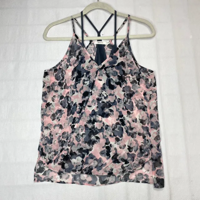 Bailey 44 Womens Top sz XS Pink Gray Floral Spaghetti Straps Lightweight Layered