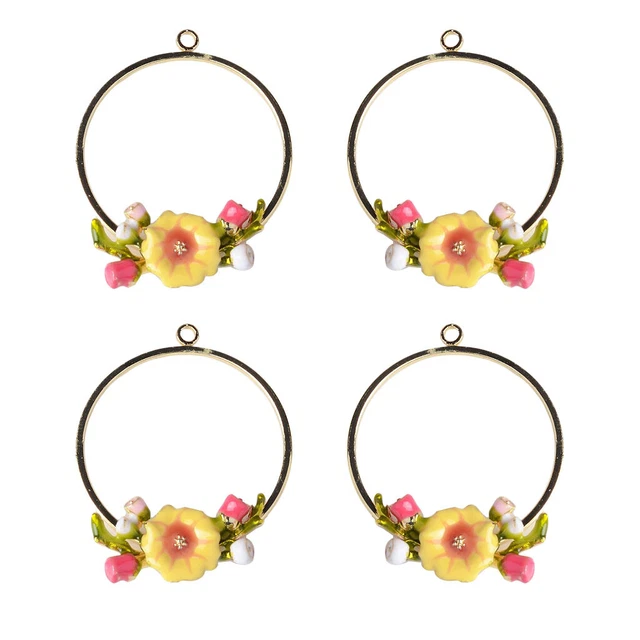 4 Stücke Blume Emaille Charms Anhänger Schmuckanhänger Ketteanhänger für