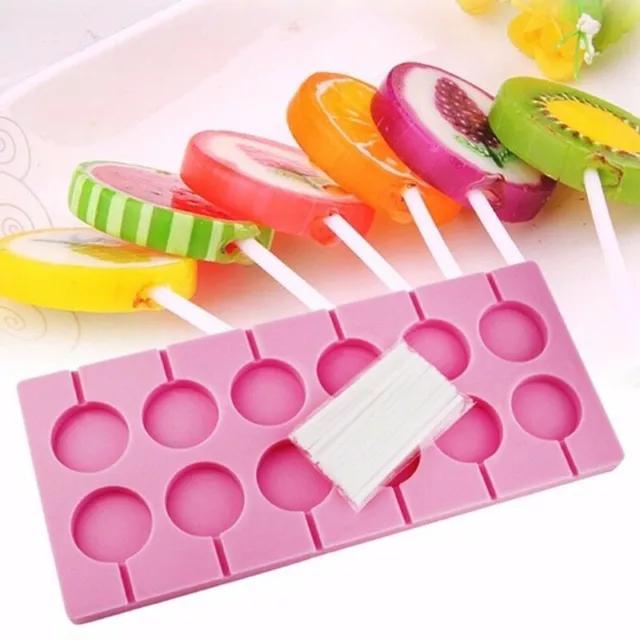 12 Capacity Round Shape Silicone Lollipop Mould Tray Candy Lollypop Mold Sticks