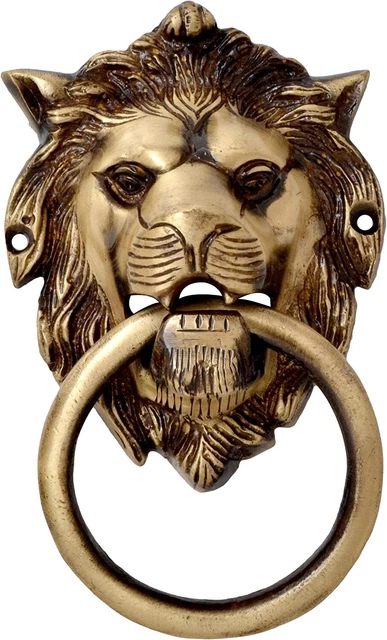 Fait à la Main Style Antique Lion Bouche Porte Laiton Heurtoir 14cm