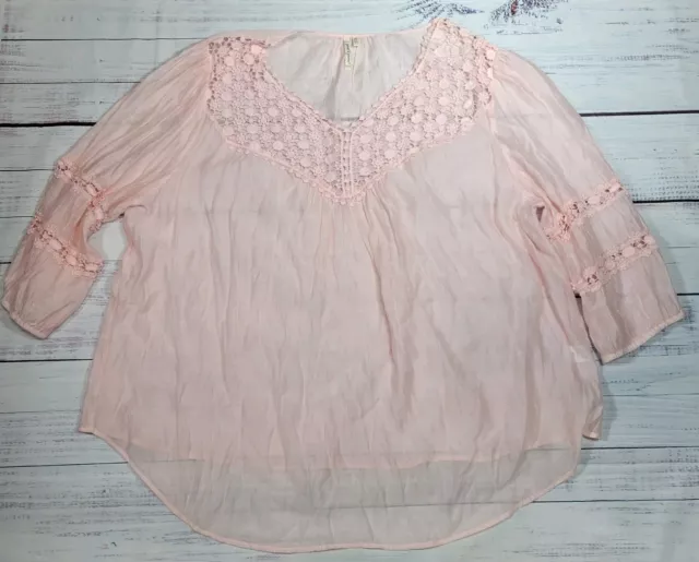 Women's Grand & Greene Baby Pink Crochet Sz 3X Rayon Blouse Top Shirt