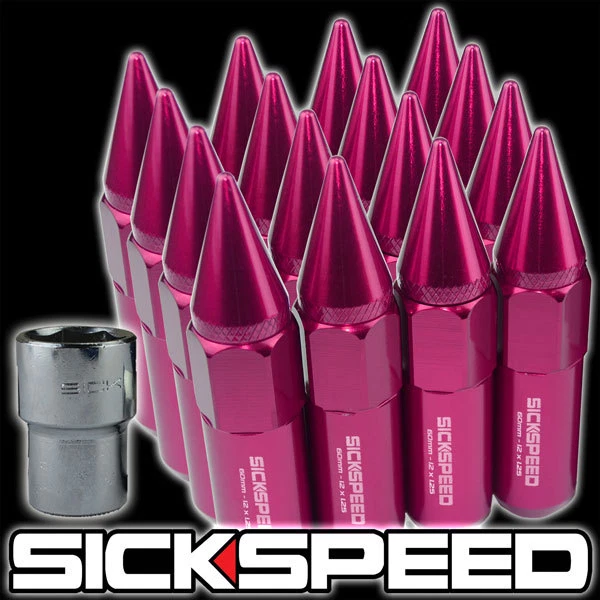 Sickspeed 16 PC Rosa Appuntito Alluminio 60MM Esteso Bloccaggio Lug Dadi 1/2x20