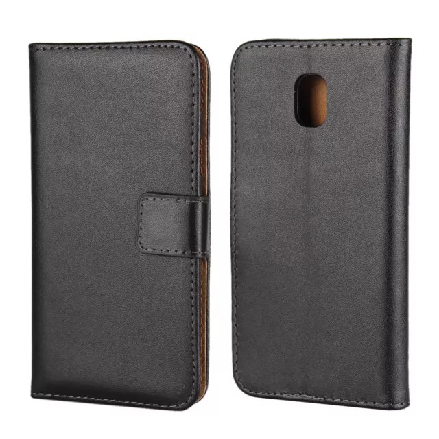 Samsung Galaxy J5 J530 (2017) Wallet Case Genuine Split Echt Leder Etui Schwarz