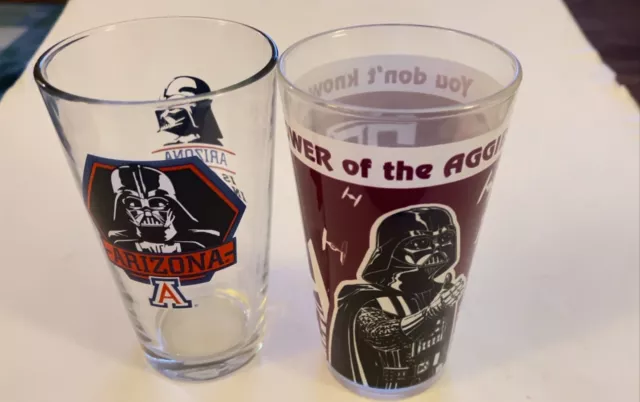 AZ & Texas A&M Pint Beer Glass “Is Strong In This One” Darth Vader Lot Of Two.