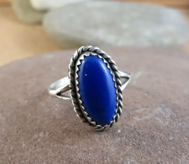 Native American Signed Blue Lapis Lazuli Sterling Silver Ring Size 8 #549