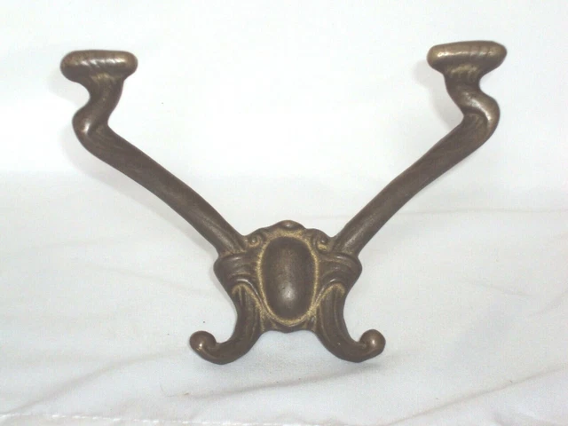 Ritterware Coat-closet-hall, double hook cast brass hook, vintage ~ 7"W X 5" T