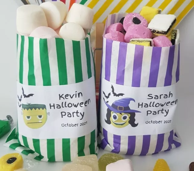 Bolsas de dulces personalizadas de truco o trato de Halloween a rayas favor fiesta dulces