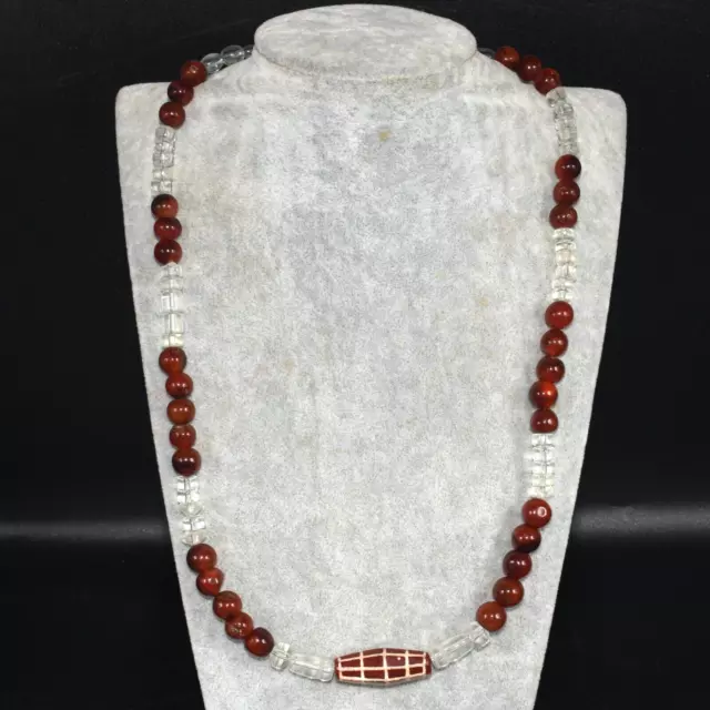 Wonderful Old Pyu Culture Etched Carnelian Bead Necklace with Yemeni Hakik Beads